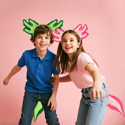 2 set Axolotl Costume Suits for Girls Axolotl Animal Headband Tail Toy for Kids Halloween Birthday Party Decoration in Kuwait