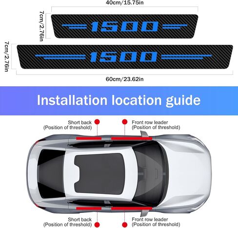4 قطع لحماية عتبة باب السيارة RAM 1500، ملصق عتبة باب من الجلد من ألياف الكربون لدودج رام، لوحة جرجر باب السيارة، عتبة باب حماية عتبة الباب من الخدوش (أزرق) in Kuwait