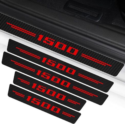 4 قطع لحماية عتبة باب السيارة RAM 1500، ملصق عتبة باب من الجلد من ألياف الكربون لدودج رام، لوحة جرجر باب السيارة، عتبة باب حماية عتبة الباب من الخدوش (أزرق) in Kuwait
