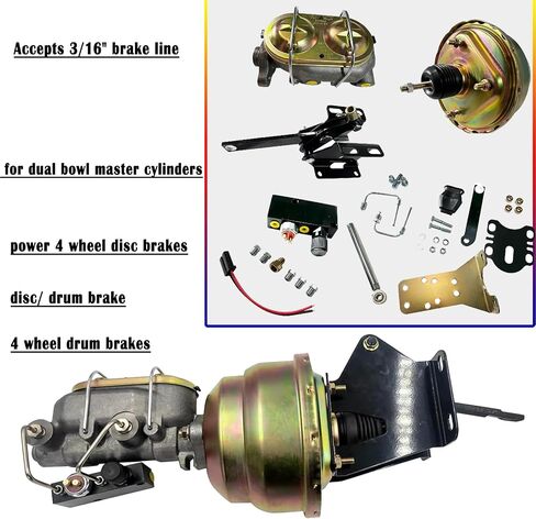 8" Dual Power Brake Booster, Replacement for Ford Truck 1957-1972 1" Master & Prop Chrome Brake Booster Master Cylinder in Saudi Arabia