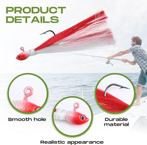 10 Pieces Bucktail Jigs Hair Jig Saltwater and Freshwater Bait Surf Striper Fishing Lure Head Swimbait Jig Hook for Pompano Halibut Mackerel Bass Flounder in Saudi Arabia