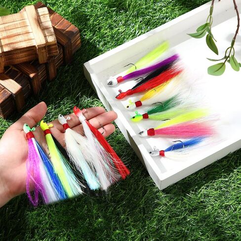 10 Pieces Bucktail Jigs Hair Jig Saltwater and Freshwater Bait Surf Striper Fishing Lure Head Swimbait Jig Hook for Pompano Halibut Mackerel Bass Flounder in Saudi Arabia