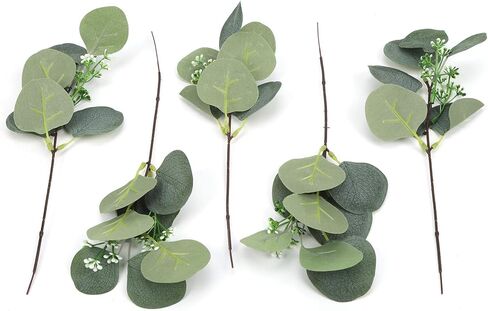 5Pcs Artificial Plant, Faux Leaves Simulation Lifelike DIY Decoration Eucalyptus Branches Artificial Greenery Fake Branches Plants for Vase Home Party Wedding Decorations in Saudi Arabia