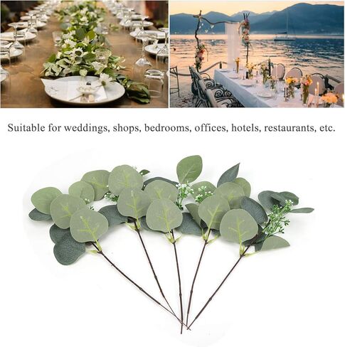 5Pcs Artificial Plant, Faux Leaves Simulation Lifelike DIY Decoration Eucalyptus Branches Artificial Greenery Fake Branches Plants for Vase Home Party Wedding Decorations in Saudi Arabia