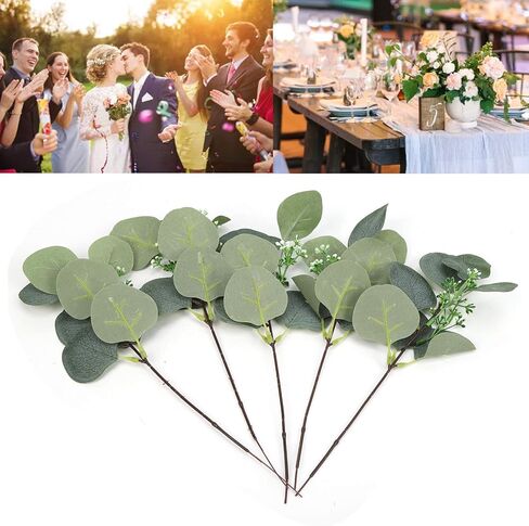 5Pcs Artificial Plant, Faux Leaves Simulation Lifelike DIY Decoration Eucalyptus Branches Artificial Greenery Fake Branches Plants for Vase Home Party Wedding Decorations in Saudi Arabia