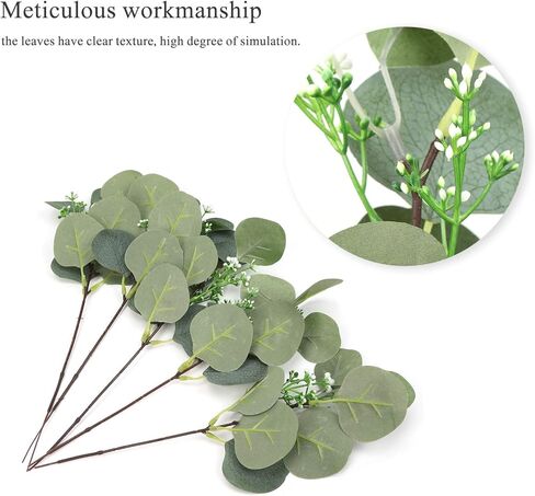 5Pcs Artificial Plant, Faux Leaves Simulation Lifelike DIY Decoration Eucalyptus Branches Artificial Greenery Fake Branches Plants for Vase Home Party Wedding Decorations in Saudi Arabia