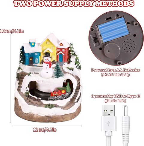 Musical Resin Snowman Christmas Village Figurines with Spinning Train LED Lights, Collectibles Statues Architectural Decor, Battery & USB Xmas Holiday Indoor Decor Ornaments Centerpiece in Saudi Arabia