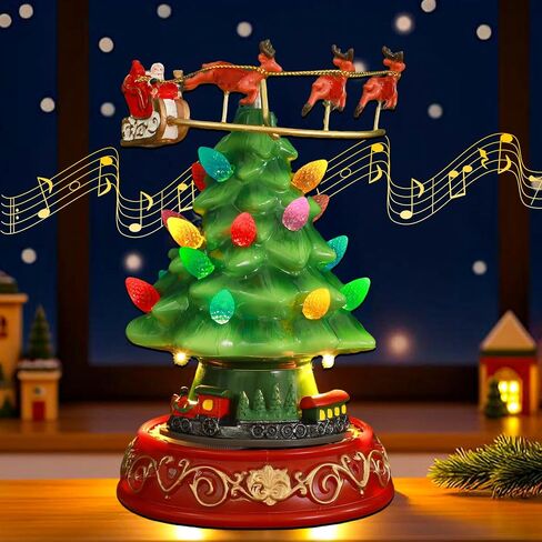 Musical Resin Snowman Christmas Village Figurines with Spinning Train LED Lights, Collectibles Statues Architectural Decor, Battery & USB Xmas Holiday Indoor Decor Ornaments Centerpiece in Saudi Arabia