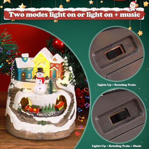 Musical Resin Snowman Christmas Village Figurines with Spinning Train LED Lights, Collectibles Statues Architectural Decor, Battery & USB Xmas Holiday Indoor Decor Ornaments Centerpiece in Saudi Arabia