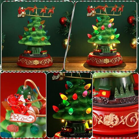 Musical Resin Snowman Christmas Village Figurines with Spinning Train LED Lights, Collectibles Statues Architectural Decor, Battery & USB Xmas Holiday Indoor Decor Ornaments Centerpiece in Saudi Arabia