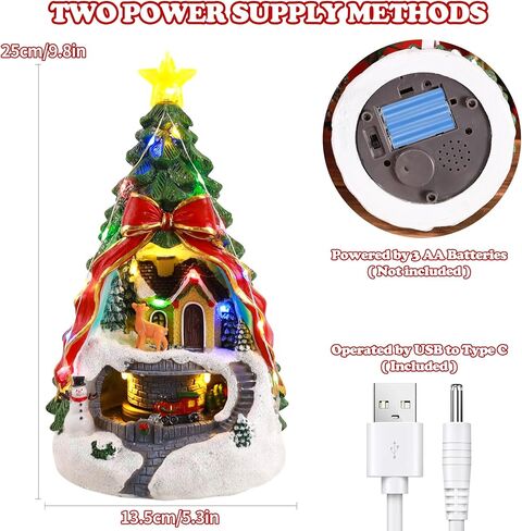 Musical Resin Snowman Christmas Village Figurines with Spinning Train LED Lights, Collectibles Statues Architectural Decor, Battery & USB Xmas Holiday Indoor Decor Ornaments Centerpiece in Saudi Arabia