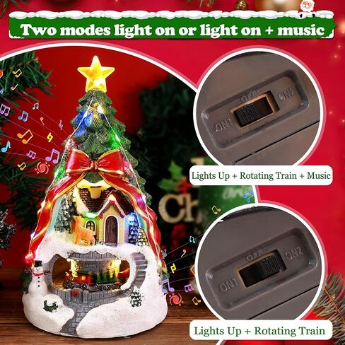 Musical Resin Snowman Christmas Village Figurines with Spinning Train LED Lights, Collectibles Statues Architectural Decor, Battery & USB Xmas Holiday Indoor Decor Ornaments Centerpiece in Saudi Arabia