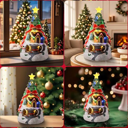 Musical Resin Snowman Christmas Village Figurines with Spinning Train LED Lights, Collectibles Statues Architectural Decor, Battery & USB Xmas Holiday Indoor Decor Ornaments Centerpiece in Saudi Arabia