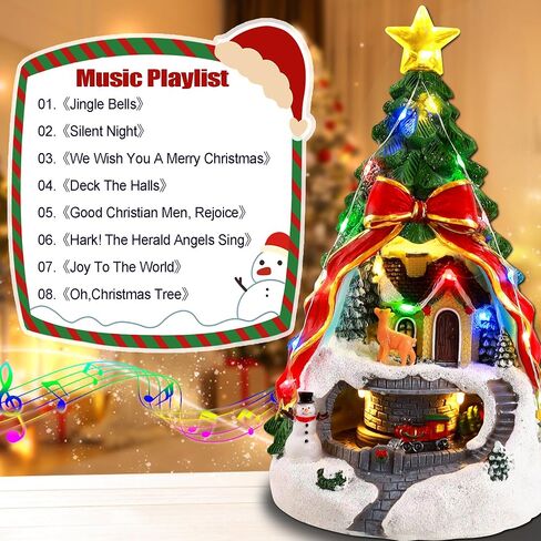 Musical Resin Snowman Christmas Village Figurines with Spinning Train LED Lights, Collectibles Statues Architectural Decor, Battery & USB Xmas Holiday Indoor Decor Ornaments Centerpiece in Saudi Arabia