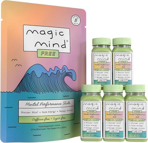 Magic Mind Free Energy and Focus Drink Shots - Calm Energy, Relieving, No Jitters, Ashwagandha, Vitamin B12, Vitamin C, Matcha Green Tea, Functional Mushrooms Caffeine Free - 2 FL Oz (5 Pack) in Saudi Arabia