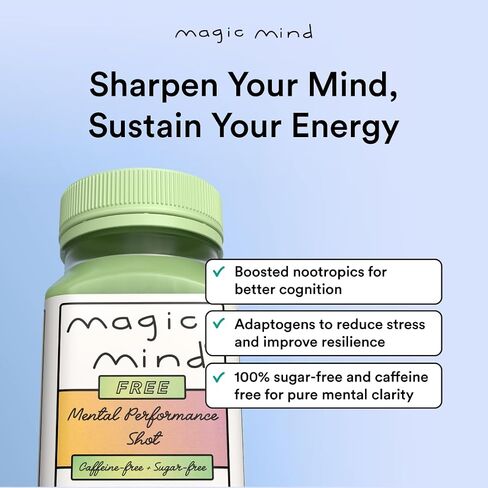 Magic Mind Free Energy and Focus Drink Shots - Calm Energy, Relieving, No Jitters, Ashwagandha, Vitamin B12, Vitamin C, Matcha Green Tea, Functional Mushrooms Caffeine Free - 2 FL Oz (5 Pack) in Saudi Arabia