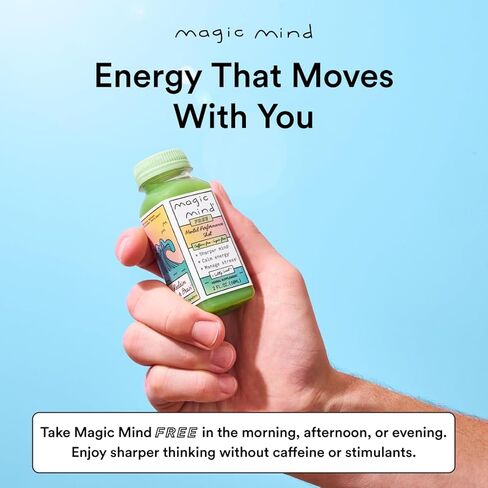 Magic Mind Free Energy and Focus Drink Shots - Calm Energy, Relieving, No Jitters, Ashwagandha, Vitamin B12, Vitamin C, Matcha Green Tea, Functional Mushrooms Caffeine Free - 2 FL Oz (5 Pack) in Saudi Arabia