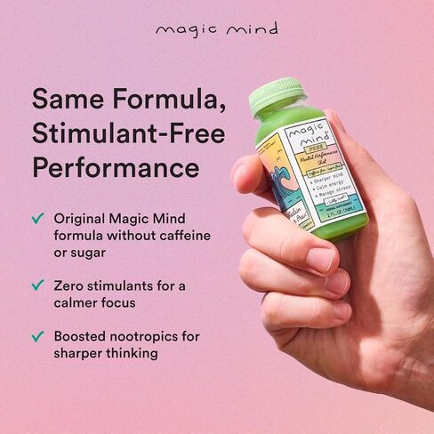 Magic Mind Free Energy and Focus Drink Shots - Calm Energy, Relieving, No Jitters, Ashwagandha, Vitamin B12, Vitamin C, Matcha Green Tea, Functional Mushrooms Caffeine Free - 2 FL Oz (5 Pack) in Saudi Arabia