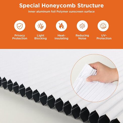 Arch Windows Shade 100% Blackout Cordless Cellular Shades for – Half Circle Honeycomb, No Drill Easy Install Light Blocking Blinds, Bedroom & Nursery (1 PCS White, 36"x72") in Saudi Arabia
