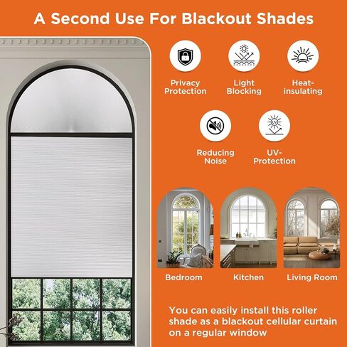 Arch Windows Shade 100% Blackout Cordless Cellular Shades for – Half Circle Honeycomb, No Drill Easy Install Light Blocking Blinds, Bedroom & Nursery (1 PCS White, 36"x72") in Saudi Arabia