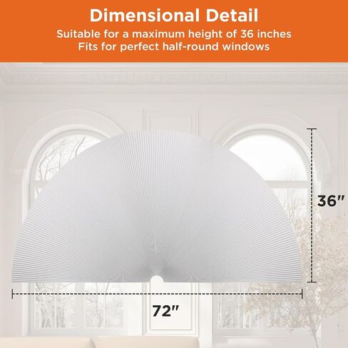 Arch Windows Shade 100% Blackout Cordless Cellular Shades for – Half Circle Honeycomb, No Drill Easy Install Light Blocking Blinds, Bedroom & Nursery (1 PCS White, 36"x72") in Saudi Arabia