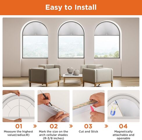 Arch Windows Shade 100% Blackout Cordless Cellular Shades for – Half Circle Honeycomb, No Drill Easy Install Light Blocking Blinds, Bedroom & Nursery (1 PCS White, 36"x72") in Saudi Arabia