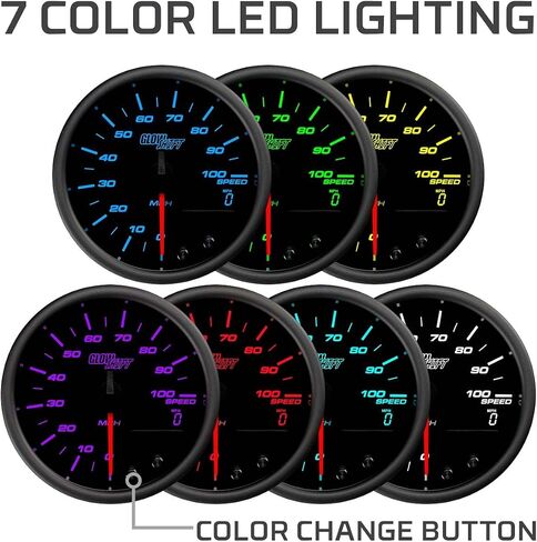 GlowShift ملون 7 ألوان 140 ميل في الساعة GPS مقياس السرعة مع هوائي مستشعر السرعة - يتم تركيبه في لوحة القيادة المخصصة - عداد المسافات - عداد الرحلة القابل لإعادة الضبط - قرص أسود - عدسة مدخنة - 3-3/8 بوصة 85 مم in Saudi Arabia