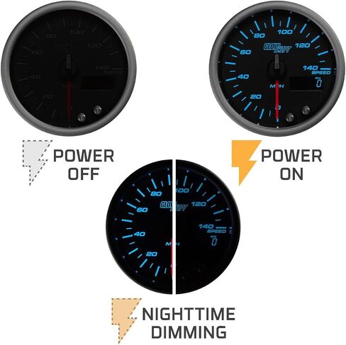 GlowShift ملون 7 ألوان 140 ميل في الساعة GPS مقياس السرعة مع هوائي مستشعر السرعة - يتم تركيبه في لوحة القيادة المخصصة - عداد المسافات - عداد الرحلة القابل لإعادة الضبط - قرص أسود - عدسة مدخنة - 3-3/8 بوصة 85 مم in Saudi Arabia