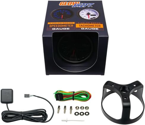GlowShift ملون 7 ألوان 140 ميل في الساعة GPS مقياس السرعة مع هوائي مستشعر السرعة - يتم تركيبه في لوحة القيادة المخصصة - عداد المسافات - عداد الرحلة القابل لإعادة الضبط - قرص أسود - عدسة مدخنة - 3-3/8 بوصة 85 مم in Saudi Arabia