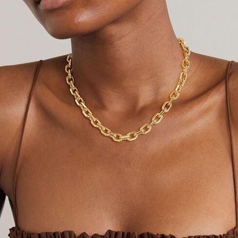 Chunky Gold/silver plated Paperclip Dainty Necklace for Women Statement Trendy Thick 14K Chain Link Necklace Waterproof Simple Jewelry Gifts in Saudi Arabia