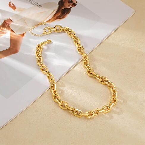 Chunky Gold/silver plated Paperclip Dainty Necklace for Women Statement Trendy Thick 14K Chain Link Necklace Waterproof Simple Jewelry Gifts in Saudi Arabia