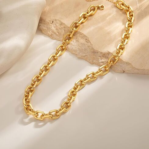 Chunky Gold/silver plated Paperclip Dainty Necklace for Women Statement Trendy Thick 14K Chain Link Necklace Waterproof Simple Jewelry Gifts in Saudi Arabia