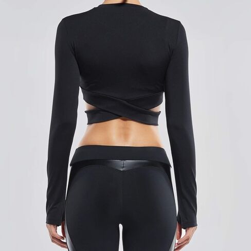 FITTOO Women's Crop Long Sleeves Workout Tops Font Criss-Crosss Sports Shirts Fitness Activewear in Kuwait