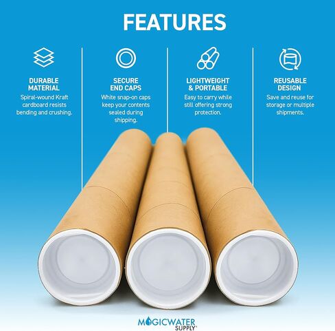 أنبوب بريد MagicWater Supply - 1.5 بوصة × 12 بوصة - كرافت - 4 عبوات - لشحن وتخزين الملصقات والفنون والحرف اليدوية والمستندات in Saudi Arabia