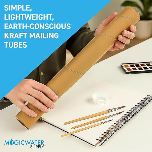 أنبوب بريد MagicWater Supply - 1.5 بوصة × 12 بوصة - كرافت - 4 عبوات - لشحن وتخزين الملصقات والفنون والحرف اليدوية والمستندات in Saudi Arabia