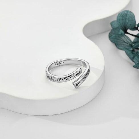 I Am Enough Ring Sterling Silver I Can Do All Things Adjustable Ring Faith Wrap Open Rings Inspirational Jewelry for Women in Kuwait