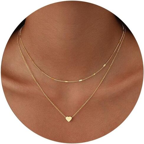 قلادة ذهبية الطبقات للنساء العصرية 14K مطلية بالذهب القلب تشيكوسلوفاكيا قلادة الطبقات الذهب القلائد مجموعة عملة المختنق القلائد دائرة بسيطة مكعب زركونيا اللؤلؤ قلادة كومة متعرجة مشبك ورق سلسلة مجموعة مجوهرات in Kuwait