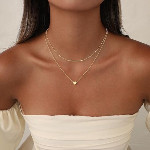 قلادة ذهبية الطبقات للنساء العصرية 14K مطلية بالذهب القلب تشيكوسلوفاكيا قلادة الطبقات الذهب القلائد مجموعة عملة المختنق القلائد دائرة بسيطة مكعب زركونيا اللؤلؤ قلادة كومة متعرجة مشبك ورق سلسلة مجموعة مجوهرات in Kuwait