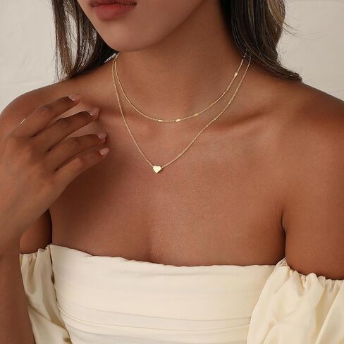 قلادة ذهبية الطبقات للنساء العصرية 14K مطلية بالذهب القلب تشيكوسلوفاكيا قلادة الطبقات الذهب القلائد مجموعة عملة المختنق القلائد دائرة بسيطة مكعب زركونيا اللؤلؤ قلادة كومة متعرجة مشبك ورق سلسلة مجموعة مجوهرات in Kuwait