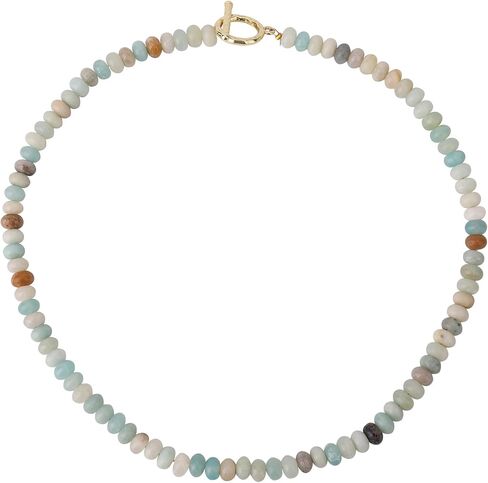 Beaded Gemstone Necklace for Women, Bohemian Colored Natural Stone Bead Necklaces Choker Decoration Summer Beach Jewelry in Saudi Arabia