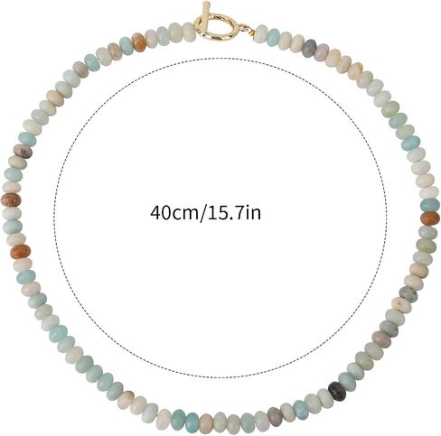 Beaded Gemstone Necklace for Women, Bohemian Colored Natural Stone Bead Necklaces Choker Decoration Summer Beach Jewelry in Saudi Arabia