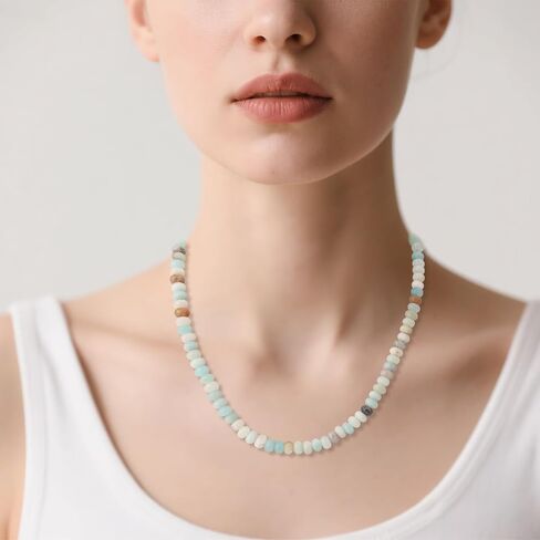 Beaded Gemstone Necklace for Women, Bohemian Colored Natural Stone Bead Necklaces Choker Decoration Summer Beach Jewelry in Saudi Arabia