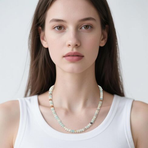 Beaded Gemstone Necklace for Women, Bohemian Colored Natural Stone Bead Necklaces Choker Decoration Summer Beach Jewelry in Saudi Arabia