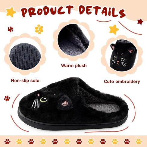 2 Pcs Fuzzy Black Cat Slippers and Paw Sock Gift Set for Women-Cartoon Plush Animals Slippers, Paw Socks, Winter in Saudi Arabia