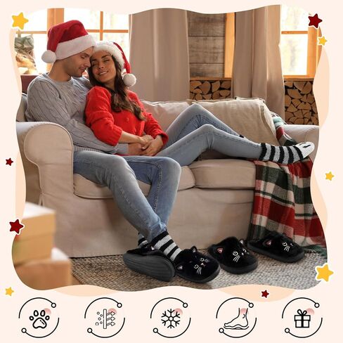 2 Pcs Fuzzy Black Cat Slippers and Paw Sock Gift Set for Women-Cartoon Plush Animals Slippers, Paw Socks, Winter in Saudi Arabia