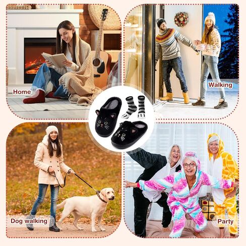 2 Pcs Fuzzy Black Cat Slippers and Paw Sock Gift Set for Women-Cartoon Plush Animals Slippers, Paw Socks, Winter in Saudi Arabia