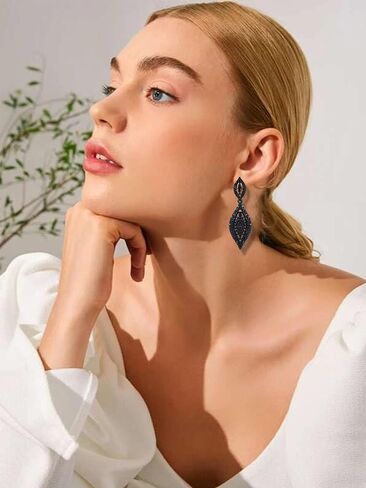 Rhinestone Earrings for Women Black Earrings Sparkling Earrings Dangling Cystal Wedding Prom Earrings Party Accessories New Year Christmas Gifts Stocking Stuffers in Saudi Arabia