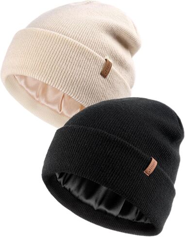 FURTALK 2 Pack Satin Lined Beanie for Men Women Acrylic Winter Hats Warm Silky Skull Cap in Saudi Arabia