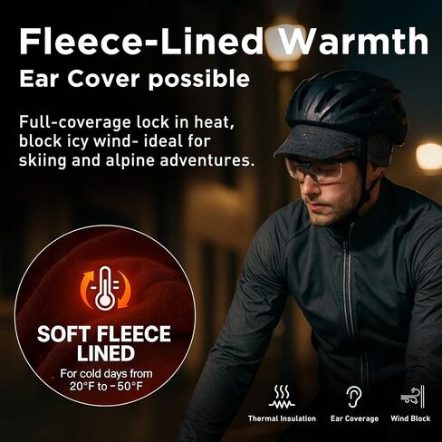 TOP-EX DryKnit™ Waterproof L/XL/XXL Fleece Lined Merino Wool Blend Beanie with Brim Visor Cap Warm Winter Hat for Men Women in Saudi Arabia