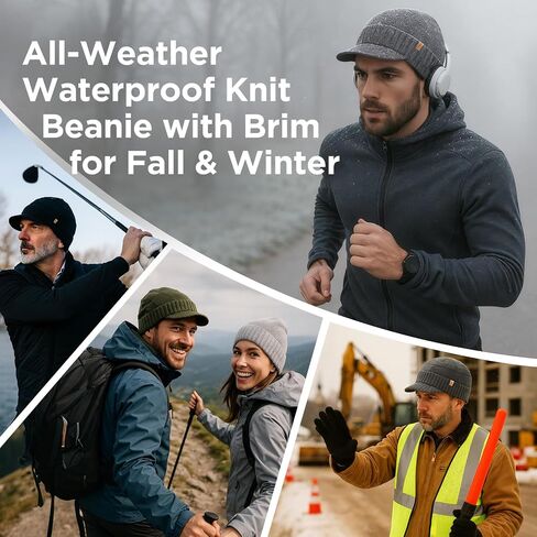 TOP-EX DryKnit™ Waterproof L/XL/XXL Fleece Lined Merino Wool Blend Beanie with Brim Visor Cap Warm Winter Hat for Men Women in Saudi Arabia